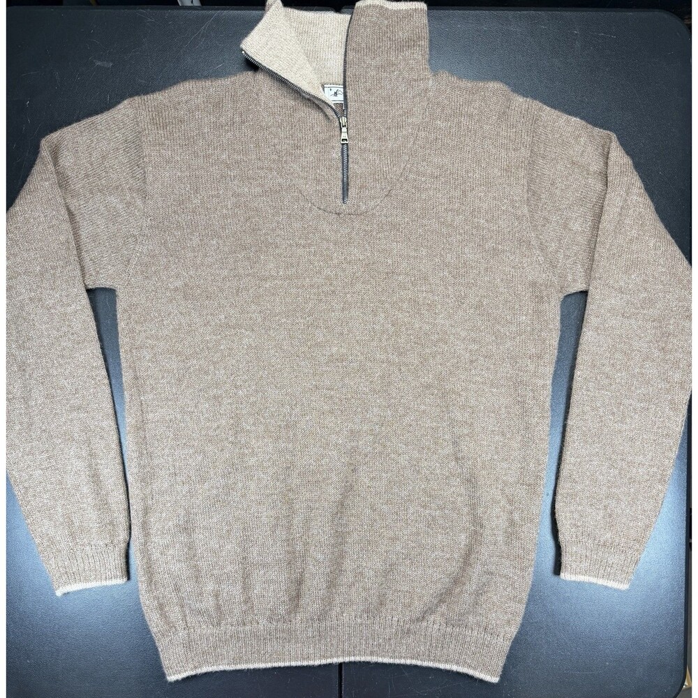 L.A.M. 100% Alpaca 1/4 zip men's XL pullover Tan sweater Bolivia Made
